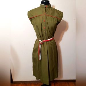 Vintage 1970’s SASSON army green red secretary sheath dress 10/11